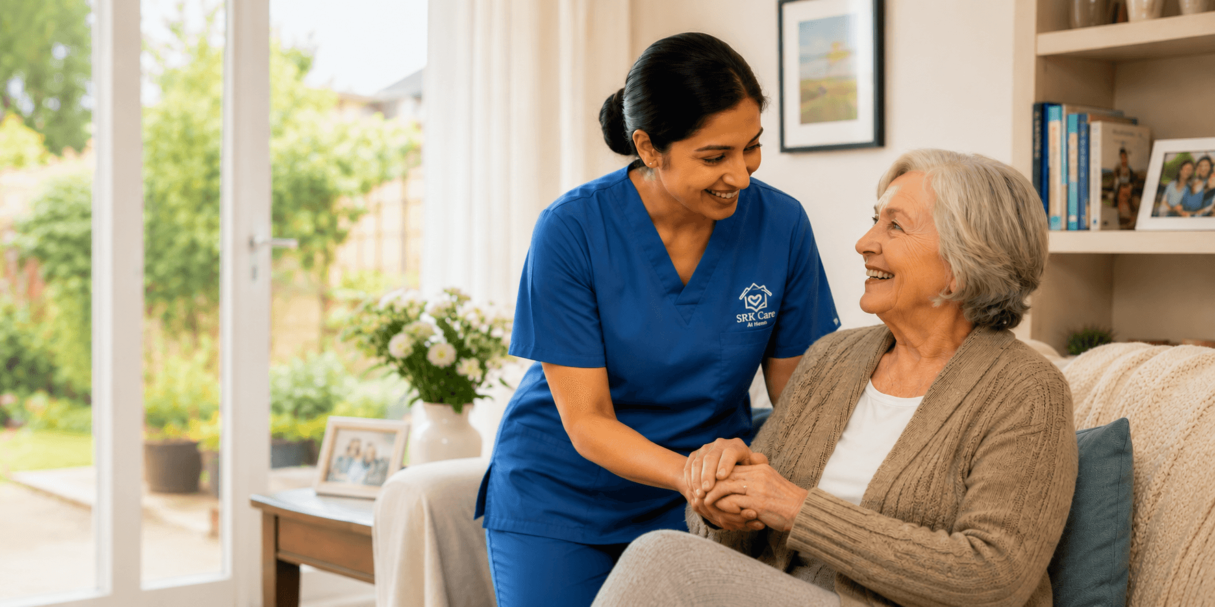 Caregiver sharing a warm moment with a senior client